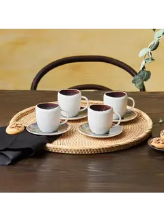 KARACA Karaca Galactic Reactive Glaze für 4 Personen Espresso Türkische Kaffeetasse Set, 8 Teilig, Weiß, 100 ml