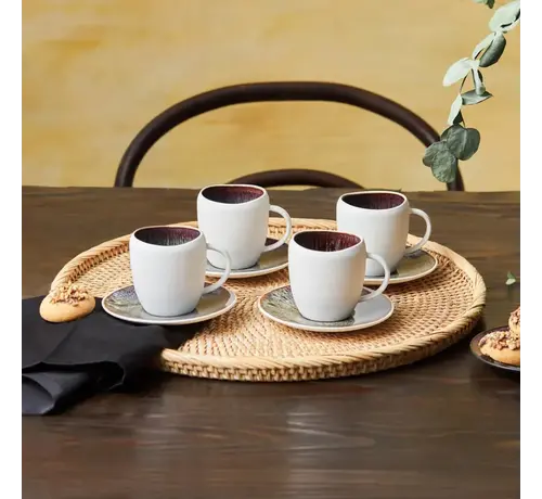 KARACA Karaca Galactic Reactive Glaze for 4 Person Espresso Turkish Coffee Cup Set, 8 Piece, White, 100 ml