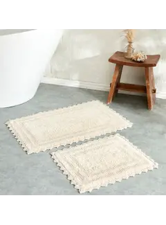 KARACA Karaca Frame Bath Mat Set, Cotton, Beige, 50x40-50x80 cm