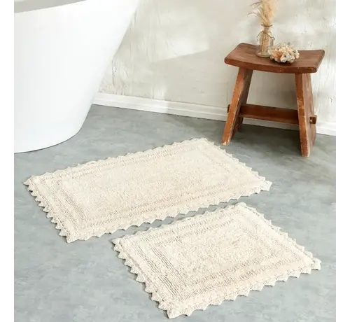 KARACA Karaca Frame Bath Mat Set, Cotton, Beige, 50x40-50x80 cm