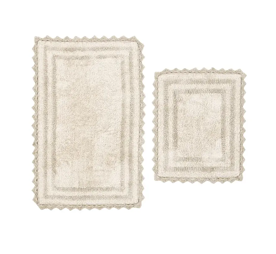 Karaca Frame Bath Mat Set, Cotton, Beige, 50x40-50x80 cm