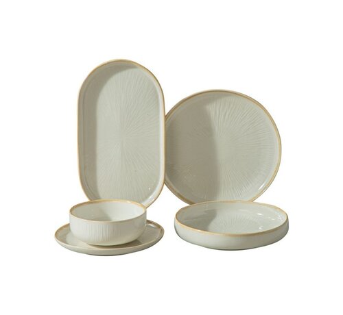 BRICARD PORCELAIN Bricard Porcelain Pau Beyaz - Bej 6-Kisilik | 25-parça Yemek Takımı