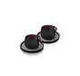 Karaca Galactic Reactive Glaze Tea Cup and Saucer Set for 2 Person, 4 Piece, Black