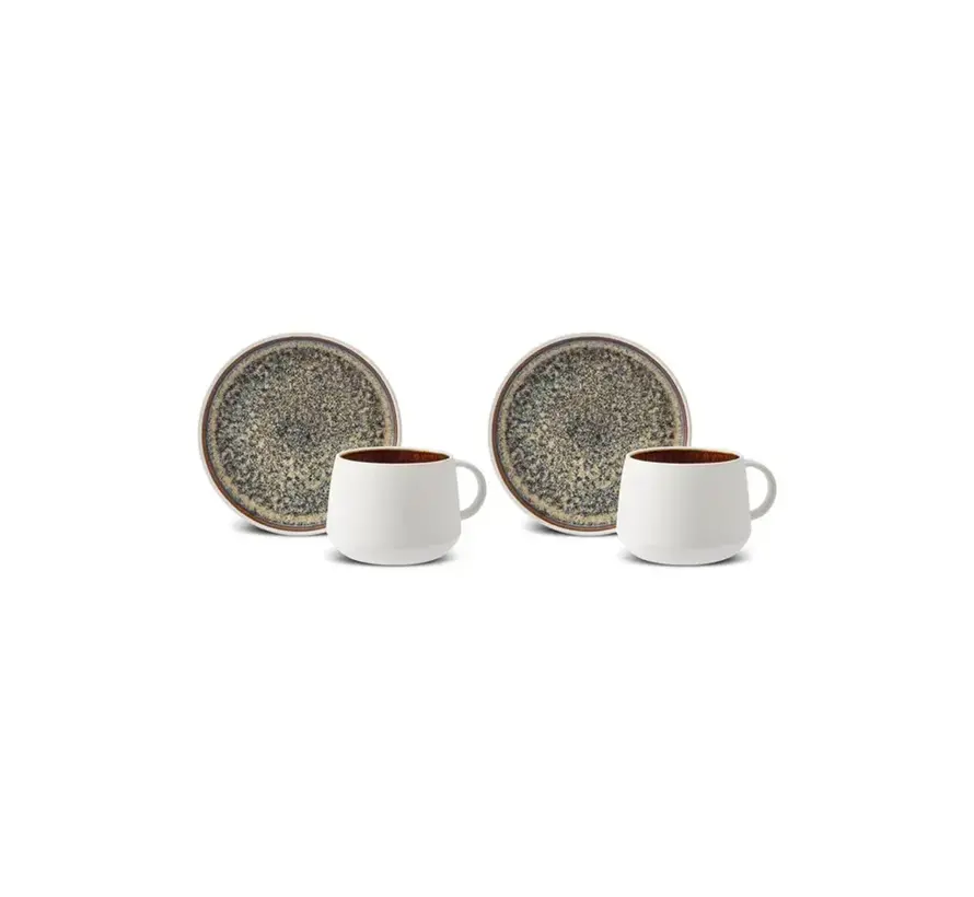 Karaca Galactic Reactive Glaze Teetasse und Untertasse Set für 2 Personen, 4 Teilig, 300ml, Weiß