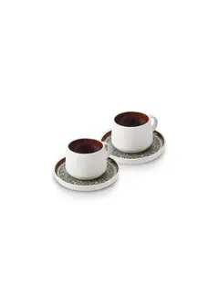 KARACA Karaca Galactic Reactive Glaze Tea Cup and Saucer Set for 2 Person, 4 Piece, 300ml, White
