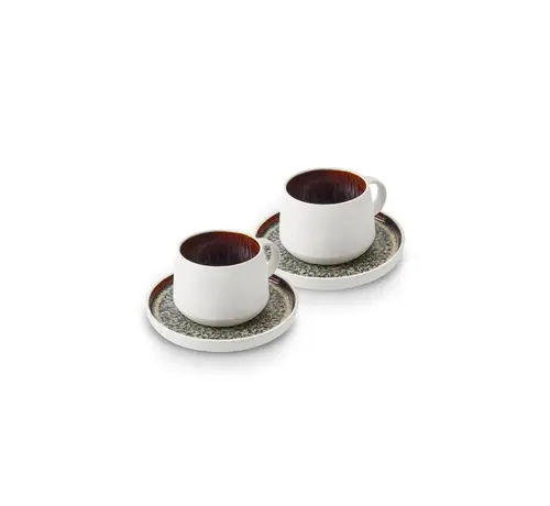 KARACA Karaca Galactic Reactive Glaze Tea Cup and Saucer Set for 2 Person, 4 Piece, 300ml, White