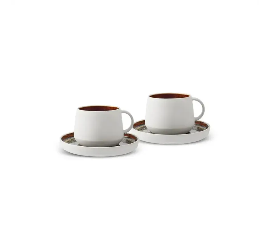 Karaca Galactic Reactive Glaze Teetasse und Untertasse Set für 2 Personen, 4 Teilig, 300ml, Weiß