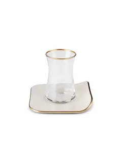 KARACA Karaca Retro Cream for 6 Person Square Tea Cup Set, 12 Piece