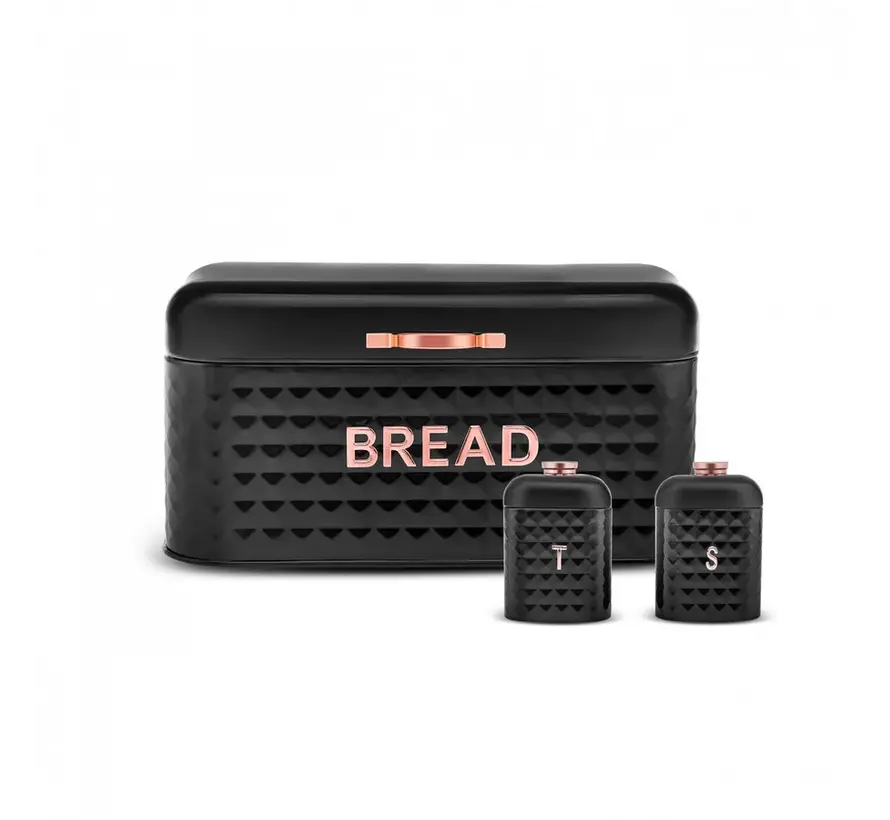 Karaca Diamond Bread Box with Storage Container Gift, Black
