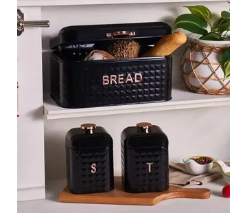 KARACA Karaca Diamond Bread Box with Storage Container Gift, Black