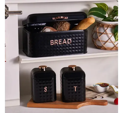 KARACA Karaca Diamond Bread Box with Storage Container Gift, Black