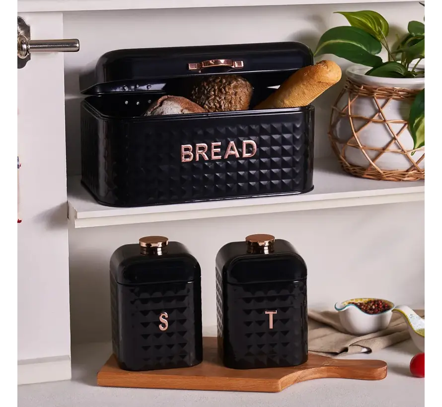 Karaca Diamond Bread Box with Storage Container Gift, Black