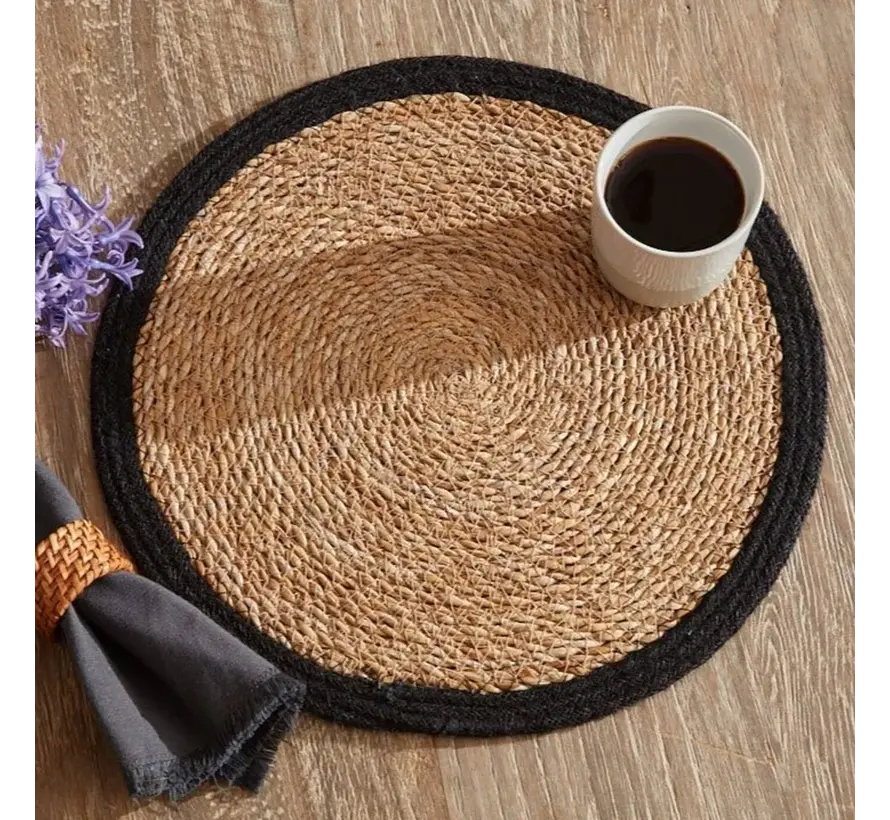 Karaca Luka Seagrass & Jute Placemat, 37 cm, Black