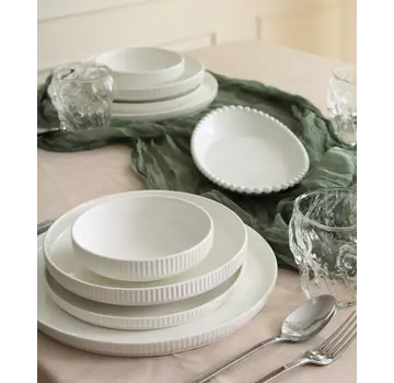 ZH Relief White 24-piece 6-Persons Porcelain Dinnerset