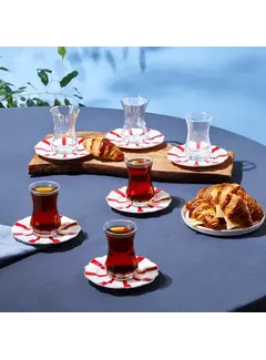 KARACA Karaca  Astley Red for 6 Person Square Tea Cup Set, 12 Piece