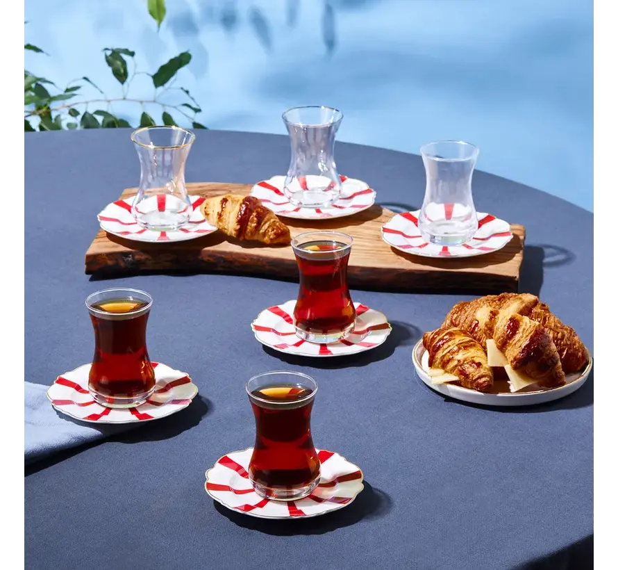 Karaca  Astley Red for 6 Person Square Tea Cup Set, 12 Piece