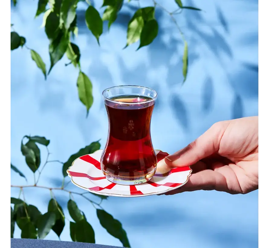 Karaca Astley Kirmizi 6 Kişilik Kare Çay Bardağı Seti, 12 Parça