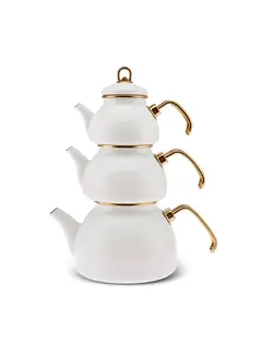 KARACA Karaca Retro Enamel Teapot, 3 Piece, Cream