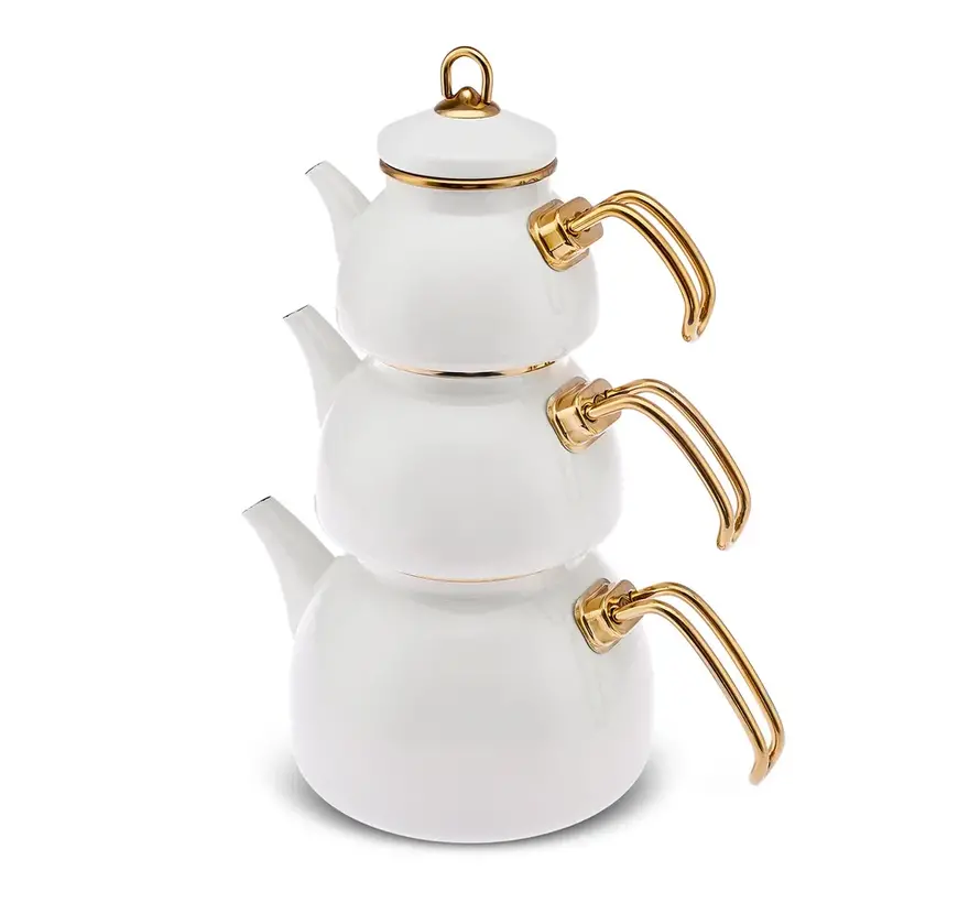 Karaca Retro Enamel Teapot, 3 Piece, Cream
