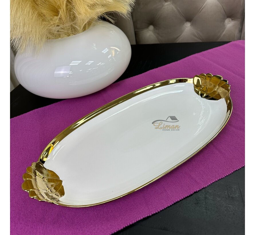 ACR Lotus Oval Tepsi 40 X 20 cm Gold