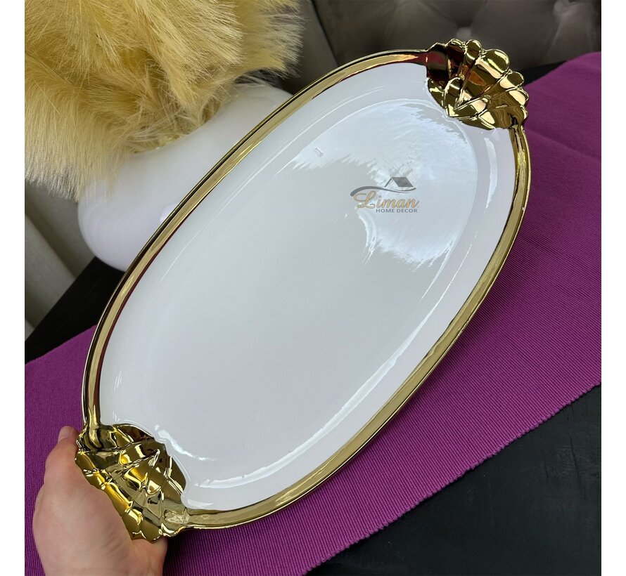 ACR Lotus Oval Tepsi 40 X 20 cm Gold