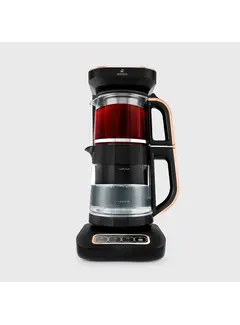 KARACA Karaca Çaysever Robotea Pro 4 in 1 Talking Automatic Glass Tea Machine, Water Heater, and Filter Coffee Brewing Machine 2500W Black Copper