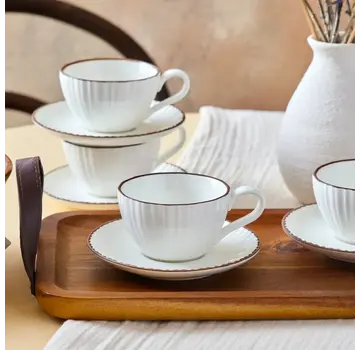 KARACA Karaca Rhine Coffee Cup Set for 4 Person, 8 Piece, Porcelain