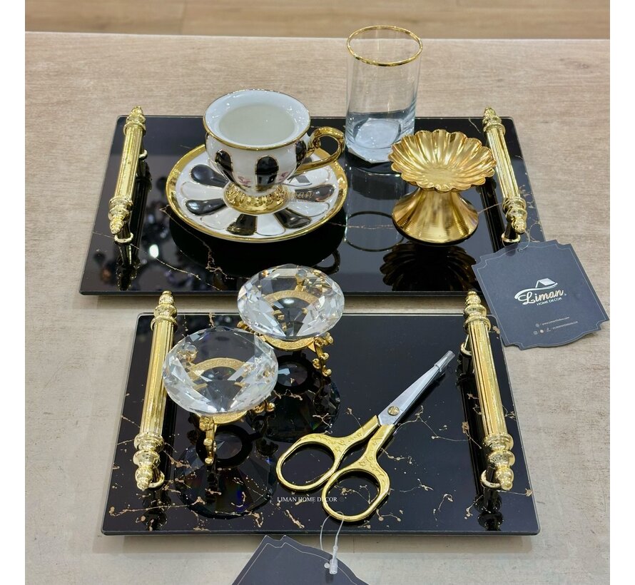 MARMER VERLOVINGSDIENBLAD GLAS ZWART | GOUD