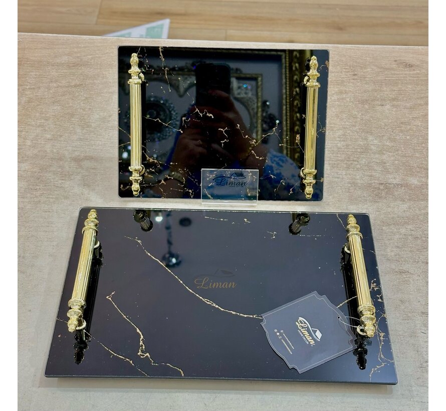 MARMER VERLOVINGSDIENBLAD GLAS ZWART | GOUD
