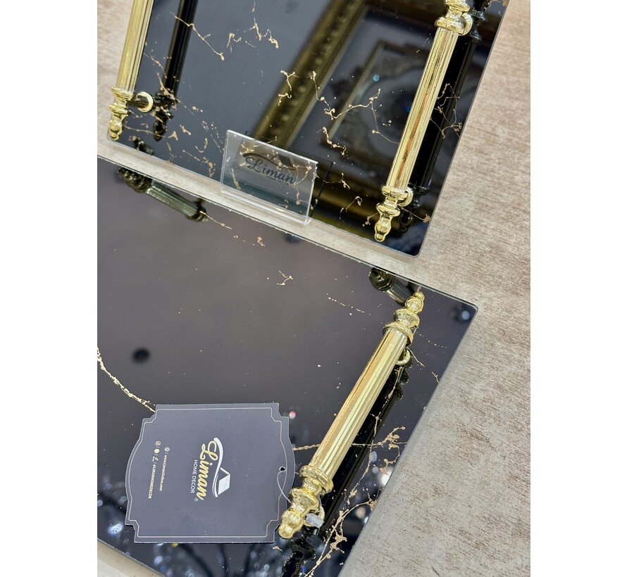 MARMER VERLOVINGSDIENBLAD GLAS ZWART | GOUD