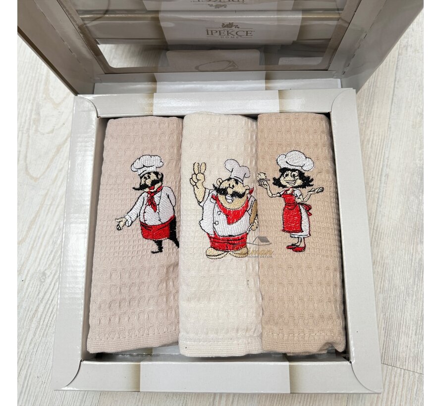 Ipekce Keuken Handdoek 3 Delig Beige