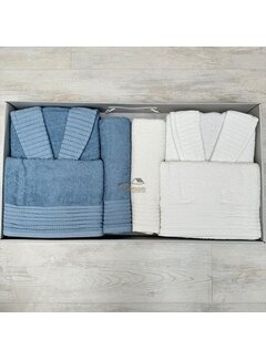 IPEKCE Ipekce 6 - Delige Badjas set  Blauw / Cream