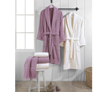 IPEKCE Ipekce 6 - Delige Badjas set  Cream - Paars