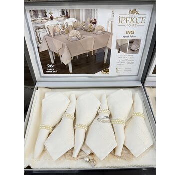 IPEKCE Ipekce Inci Tafelkleed Set Cream 26 Delig