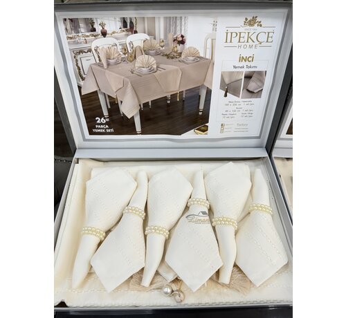 IPEKCE Ipekce Inci Tafelkleed Set Cream 26 Delig