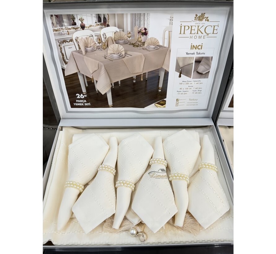 Ipekce Inci Tafelkleed Set Cream 26 Delig