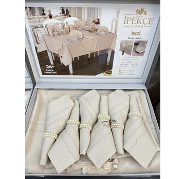 IPEKCE Ipekce Inci Tafelkleed Set Beige 26 Delig