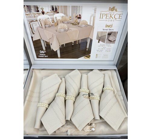 IPEKCE Ipekce Inci Tafelkleed Set Beige 26 Delig