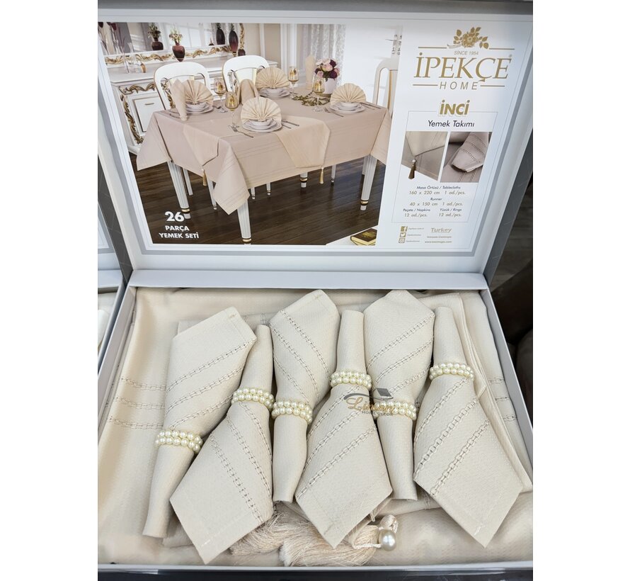 Ipekce Inci Tafelkleed Set Beige 26 Delig