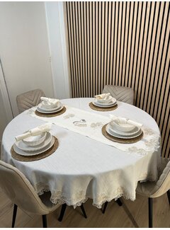 Gelincik Ekru Peceteli Servisli Masa Örtüsü Seti 18 Parça