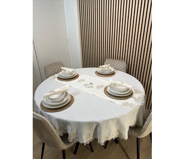Gelincik Tafelkleed Set Met Server Cream 18 Delig