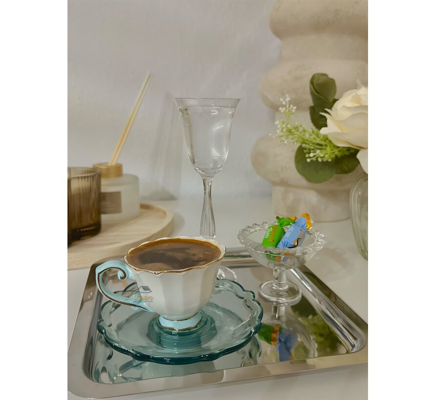 Karaca Samo 2 Person Turquoise Coffee Cup Set with Acrylic Saucer 90 ml