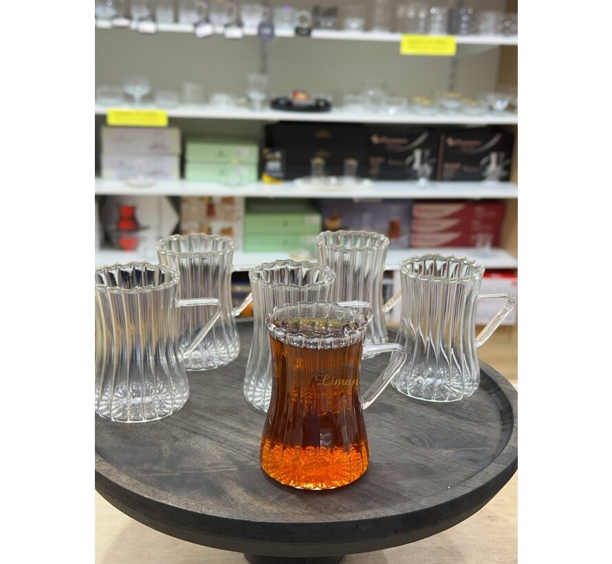 Ribbled Line  Borosilikat Theeglazen 6 Delig 200 ml