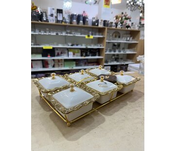 ARABIA ONTBIJT/ SNACKSCHALEN SET 13 DELIG GOUD