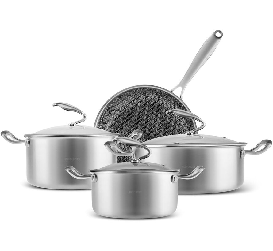 Karaca PowerSteel 316+ 3Ply Steel Conical 7 Piece Honeycomb Steel Cookware Set