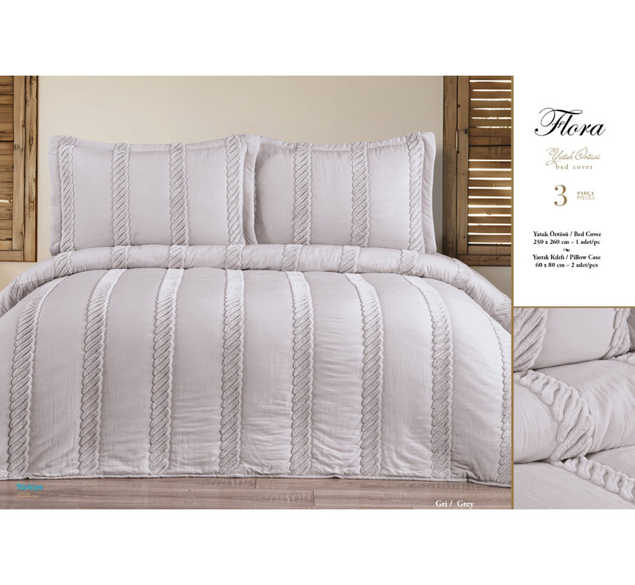 Bella home Flora Yatak Örtüsü Takımı Gri