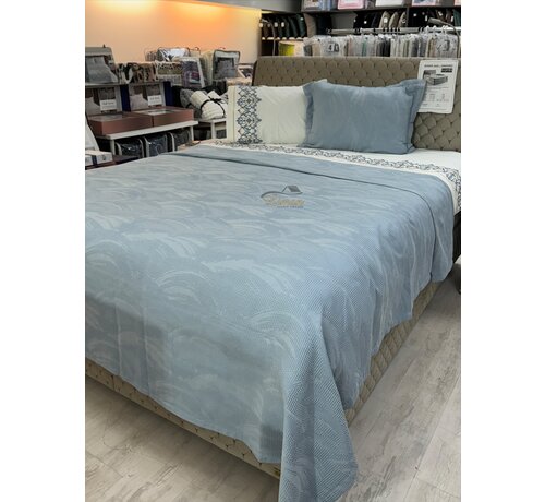KARACA HOME Karaca Home Blanche Bettdecken-Set für zwei Personen mit Waffelmuster in Blau