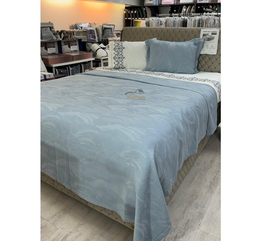 Karaca Home Blanche Bettdecken-Set für zwei Personen mit Waffelmuster in Blau