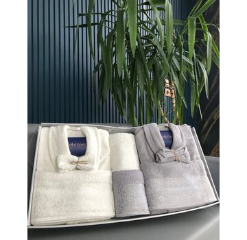 Bella Home Jakarli Ensemble Peignoir Otantik Gris-Blanc 10 Pièces