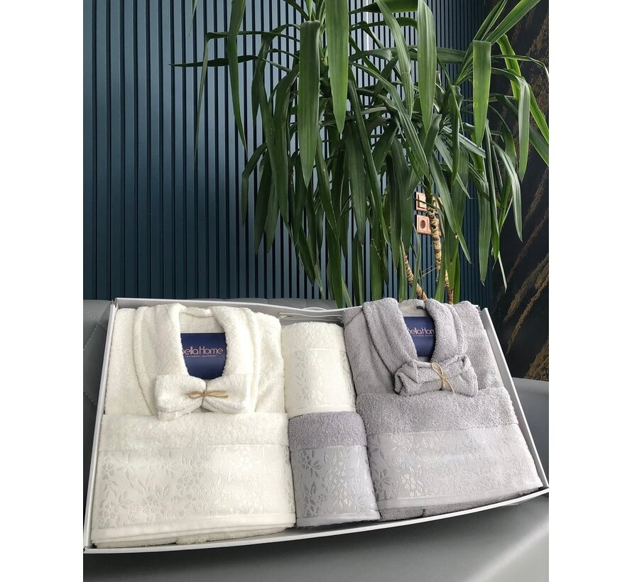 Bella Home Jakarli Ensemble Peignoir Otantik Gris-Blanc 10 Pièces